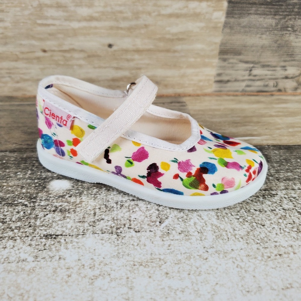 Cienta 24030 Kids Mary Janes Shoes Sz 5 White Floral Hook-and-Loop Round Toe